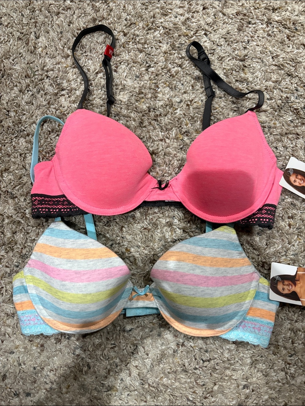 SO Pink Padded Bra + Pastel Stripe Bra Set